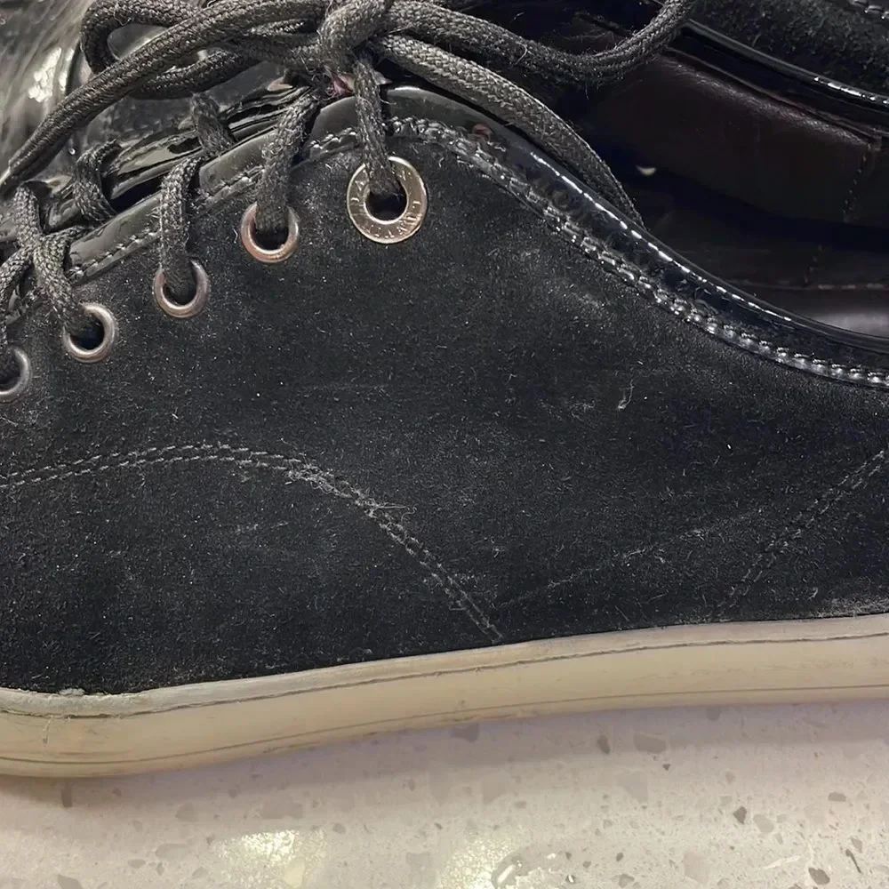 Lanvin mens suede and black pantent leather tennis shoes